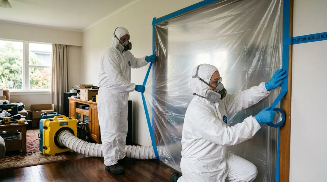 iDry mould-remediation technician working with professional containment